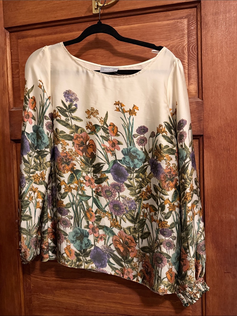 Wallis Cream Floral Blouse with Green, Purple and Orange Flowers